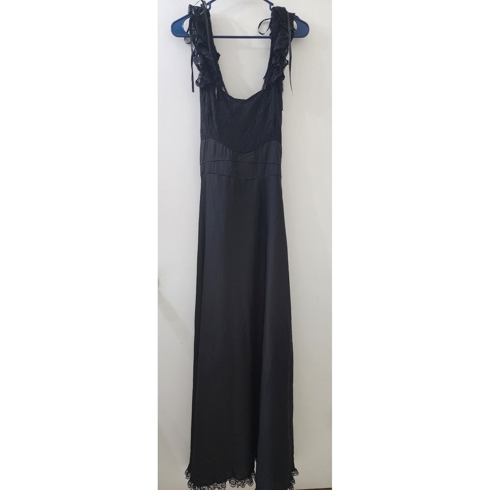 Rich Fashion London Black Lace Ruffle Maxi Dress 70183-Black-6 NWT